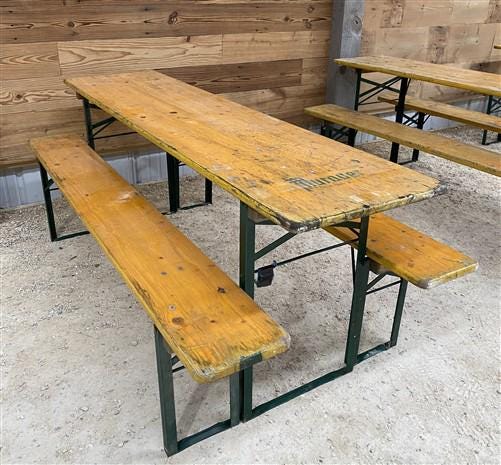 Vintage German Oktoberfest, Beer Garden Table and Benches, Picnic Table, Y29