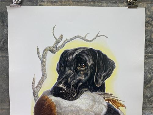 Art & Collectibles > Prints > Lithographs - Ernest Hart, Black Lab with Duck, Signed Dog Print, 16x20, Wade Collection, B...
