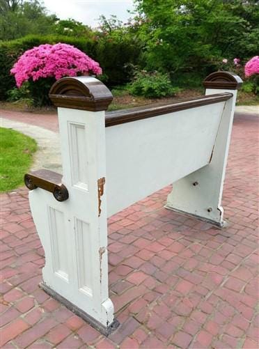 Home & Living > Furniture > Entryway & Mudroom Furniture - Vintage Wooden Church Pew, 3' 9" Porch Bench, Entry Foyer, Dini...