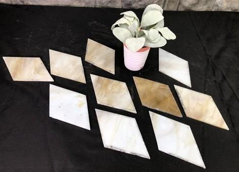 10 Stained Slag Glass Diamond Panes, Reclaimed Church Window Art Glass Pieces A