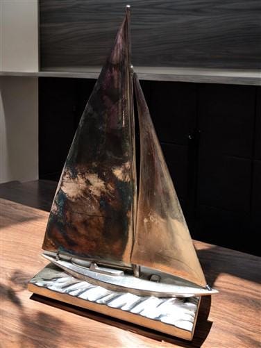 Home & Living > Home Decor > Home Accents > Statues - Sailboat Sculpture, Metal Bookend Paperweight, Nautical Study Librar...