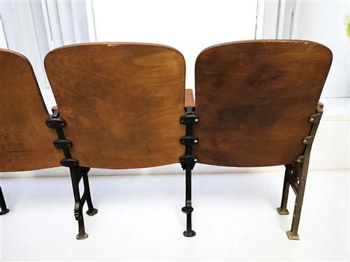 Home & Living > Furniture - 4 Vintage Wood Folding Theater Seats, Auditorium Seats, Entryway Bench, E10 by The Old Grainery