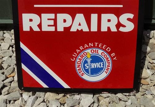 Atlas Tires Repairs Sign, Atlas Porcelain Metal Advertising, Standard Oil Sign A