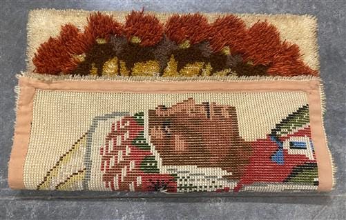 Native American Indian Chief Latch Hook Rug Wall Art, Vintage 1970s Retro Art