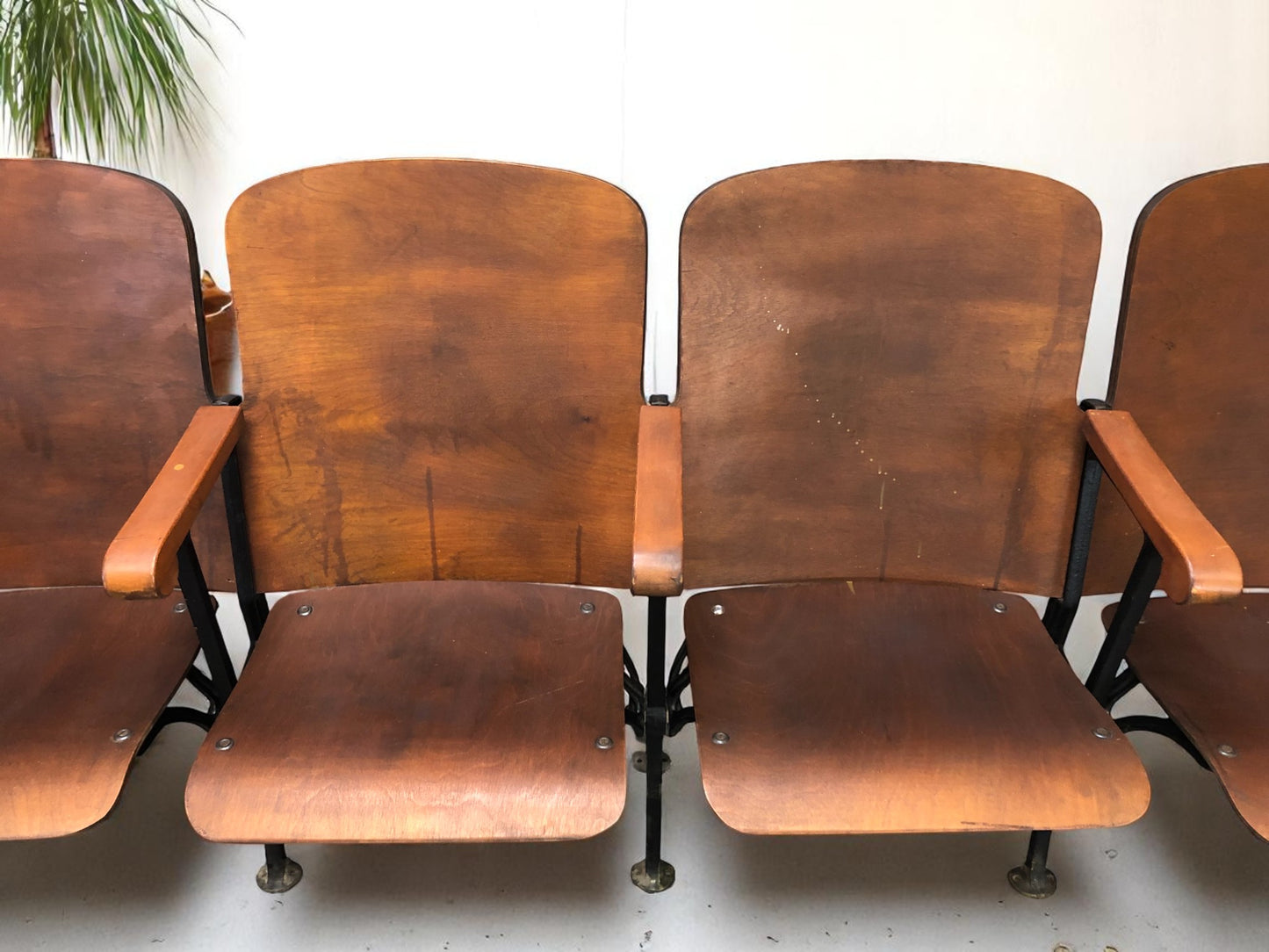 Home & Living > Furniture - 5 Vintage Wood Folding Theater Seats, Auditorium Seats, Entryway Bench, E16 by The Old Grainery