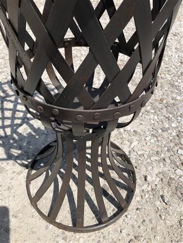 Home & Living > Outdoor & Gardening > Plant Stands - 34" Metal Strap Urn Planter Flower Pot, Decorative Garden Patio Yard...