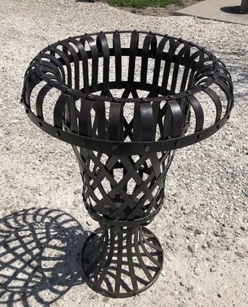 Home & Living > Outdoor & Gardening > Plant Stands - 34" Metal Strap Urn Planter Flower Pot, Decorative Garden Patio Yard...