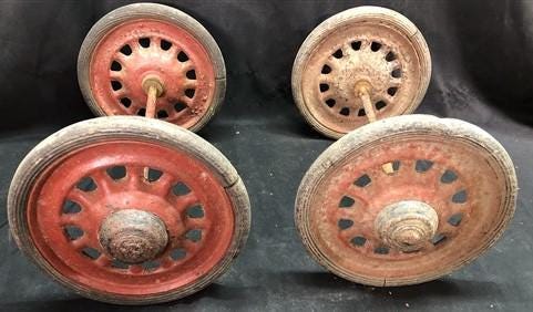 4 Wagon Wheels, Pedal Car, Garden Cart, Pumpkin Wagon, Vintage Goodyear A56