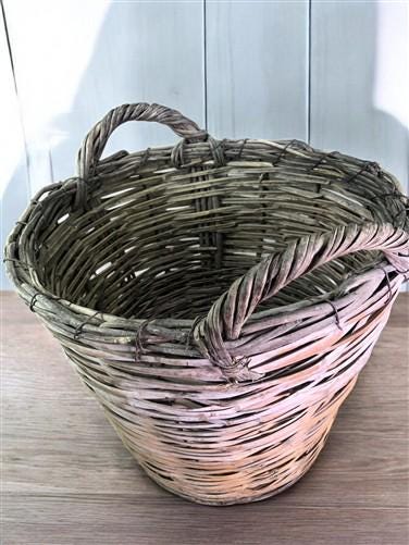 Home & Living > Storage & Organization > Baskets - Round Wicker Basket, Vintage German Woven Rattan Basket, Storage Organi...