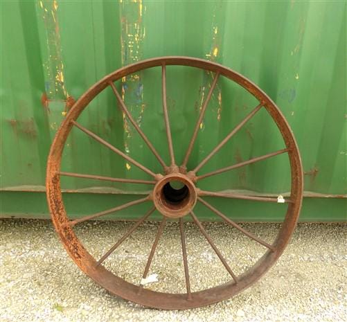 2 Cast Iron Implement Wheels, Wagon Wheel, Tractor Steel Rims, Industrial Age F