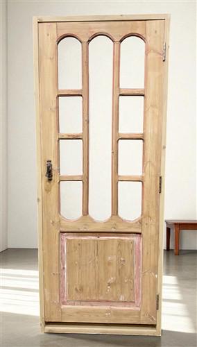 Antique French Single Door (31x78.5) Glass Pane Door with Jamb, Encased Door T41