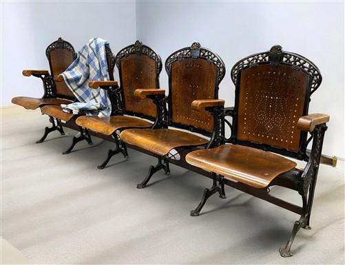 5 Wood Iron Folding Theater Seats, Auditorium Seats, Entryway Bench, D21