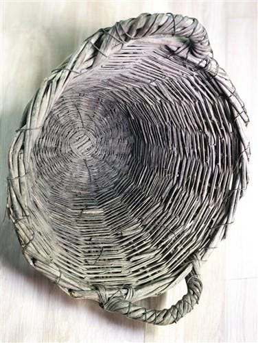 Home & Living > Home Decor > Decorative Storage > Decorative Baskets - Round Wicker Basket, Vintage German Woven Rattan Ba...