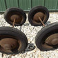Toys & Games > Toys > Push & Pull Toys > Wagons - 4 Vintage Metal Baby Buggy Wheels Pedal Car Garden Cart Pumpkin Wagon A5...