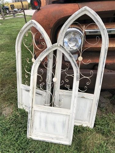 Home & Living > Home Decor > Wall Decor > Wall Hangings - 3 French Country Wood Metal Window Frame, Architectural Frame, F...