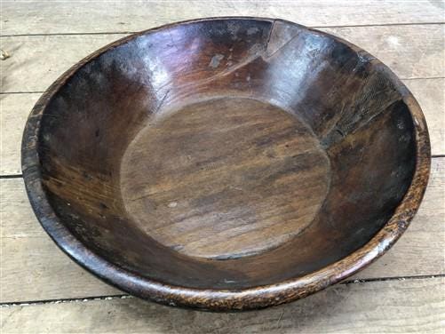 Dark Wood Bowl, Rustic Farmhouse Table Decor, Carved Wooden Bread Bowl A23