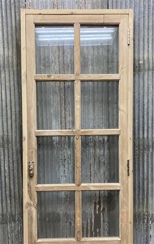 Antique French Single Door (27.5x83) Glass Pane Door with Jamb, Encased Door T14