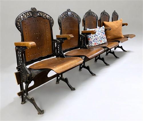 5 Wood Iron Folding Theater Seats, Auditorium Seats, Entryway Bench, D20