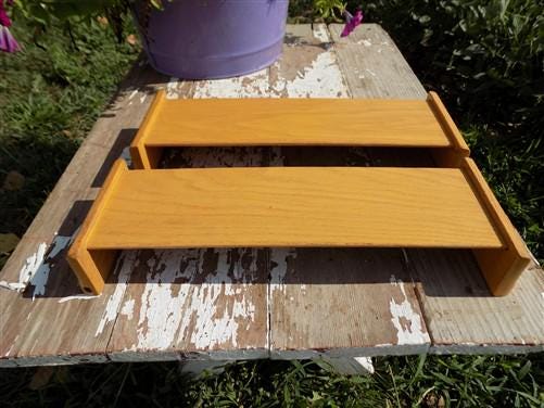 Home & Living > Storage & Organization > Shelving - 2 Wall Hanging Church Pew Shelf Racks Plate Hymnal Book Recipe Card Sp...