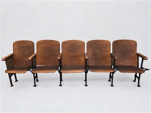 Home & Living > Furniture - 5 Vintage Wood Folding Theater Seats, Auditorium Seats, Entryway Bench, E14 by The Old Grainery