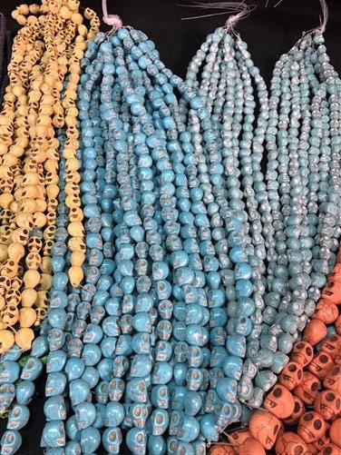 Craft Supplies & Tools > Beads, Gems & Cabochons > Beads - 3D Skull Beads Multi Colors, Gothic Halloween Jewelry Making Cr...