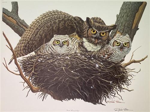 Art & Collectibles > Prints > Lithographs - Richard Sloan, Great Horned Owl, Signed Print, 28x22, Wade Collection, Plate 7...