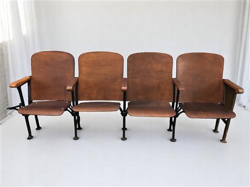 Home & Living > Furniture - 4 Vintage Wood Folding Theater Seats, Auditorium Seats, Entryway Bench, E8 by The Old Grainery