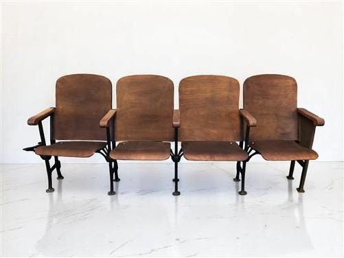 4 Vintage Wood Folding Theater Seats, Auditorium Seats, Entryway Bench, E12