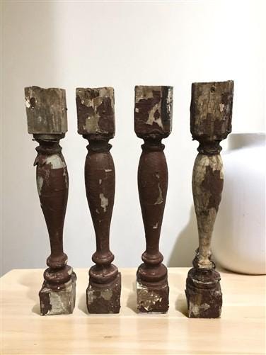 Home & Living > Home Decor > Home Accents - 4 Vintage Brown Wood Balusters, Reclaimed Spindles, Architectural Salvage, O b...