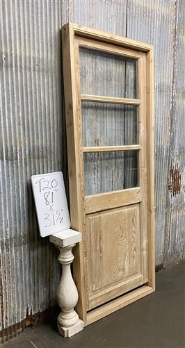 Antique French Single Door (31.5x81) Glass Pane Door with Jamb, Encased Door T20