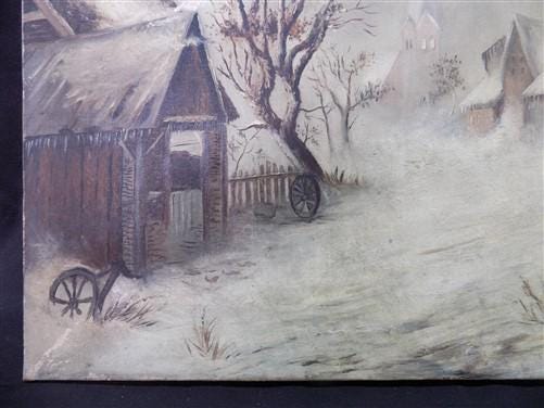 Art & Collectibles > Painting > Oil - 1880s Midwest Landscape Painting on Canvas, Original Art Winter Village, C by The Ol...