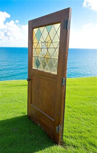 Home & Living > Home Improvement > Doors & Locks > Doors - Antique Single Door (40x79.5) Stained Glass Paneled Church Door...
