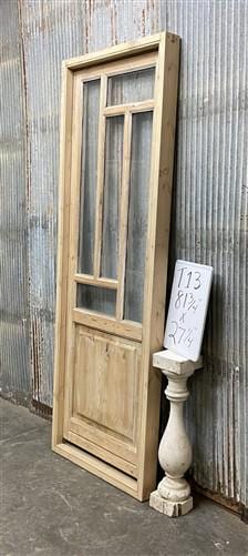 Antique French Single Door (27.5x82) Glass Pane Door with Jamb, Encased Door T13