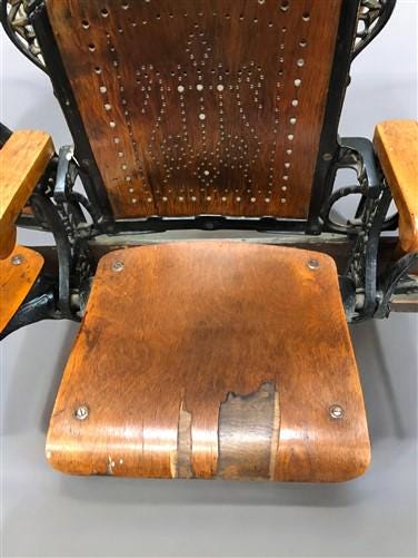 4 Wood Iron Folding Theater Seats, Auditorium Seats, Entryway Bench, D15