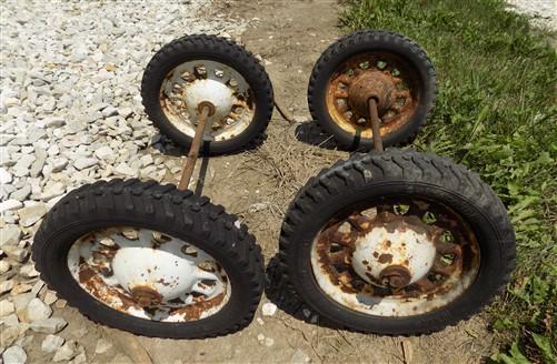 Toys & Games > Toys > Push & Pull Toys > Wagons - 4 Vintage Metal Baby Buggy Wheels Pedal Car Garden Cart Pumpkin Wagon A5...