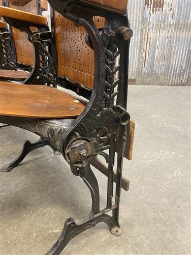 4 Wood Iron Folding Theater Seats, Auditorium Seats, Entryway Bench, D9