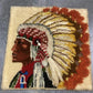 Native American Indian Chief Latch Hook Rug Wall Art, Vintage 1970s Retro Art