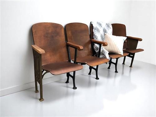 Home & Living > Furniture - 4 Vintage Wood Folding Theater Seats, Auditorium Seats, Entryway Bench, E10 by The Old Grainery