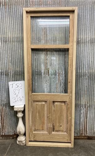 Antique French Single Door (31x89) Glass Pane Door with Jamb, Encased Door T50
