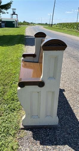 Home & Living > Furniture > Entryway & Mudroom Furniture - Vintage Wooden Church Pew, 3' 8" Porch Bench, Entry Foyer, Dini...