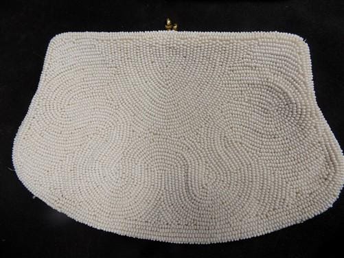 Bags & Purses > Handbags > Clutches & Evening Bags - Ivory White Seed Beaded Satin Bridal Formal Evening Bag Clutch Coin P...