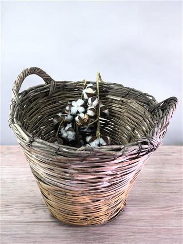 Home & Living > Storage & Organization > Baskets - Round Wicker Basket, Vintage German Woven Rattan Basket, Storage Organi...