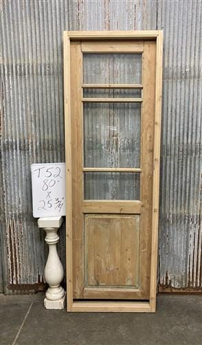 Antique French Single Door (25.5x80) Glass Pane Door with Jamb, Encased Door T52