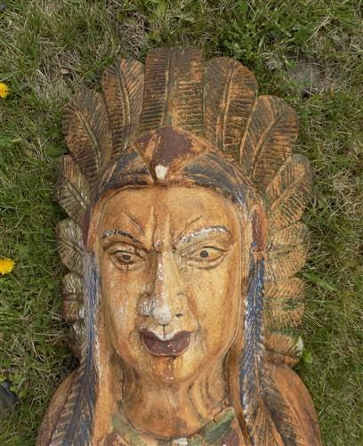 Home & Living > Home Decor > Home Accents > Statues - Indian Chief Bust Cigar Store Folk Art, Tobacco Store Wood American...