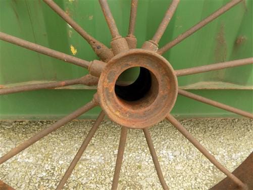 2 Cast Iron Implement Wheels, Wagon Wheel, Tractor Steel Rims, Industrial Age F