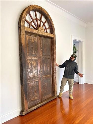 Antique Arched French Double Doors (61.5x130) European Door Jamb, with Jamb, S38