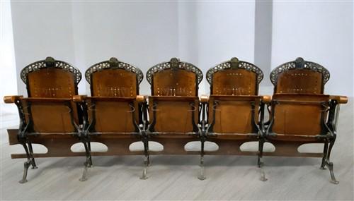 5 Wood Iron Folding Theater Seats, Auditorium Seats, Entryway Bench, D21