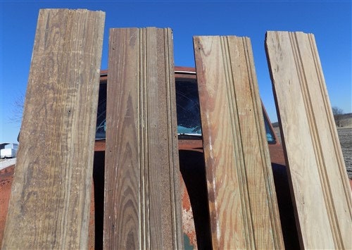 Home & Living > Home Improvement > Moldings & Trim - 4 Wood Trim Pieces, Architectural Salvage, Reclaimed Vintage Wood Bas...