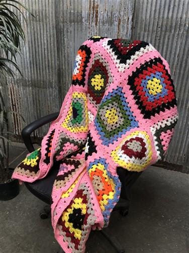 Home & Living > Bedding > Blankets & Throws > Afghans - Crocheted Afghan Blanket, Vintage Handmade Knit Throw, Couch Lap B...