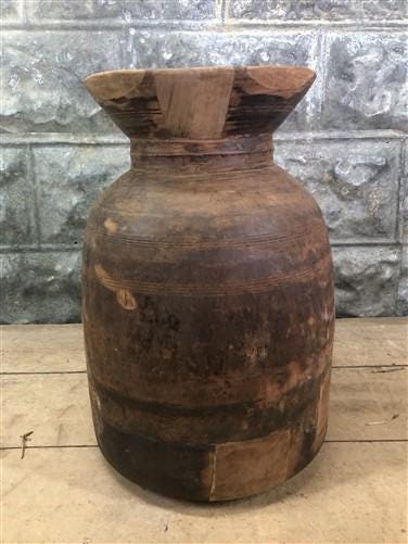 Wood Pot, Round Water Jug, Planter Urn, Flower Frog Display, Farmhouse Box, D